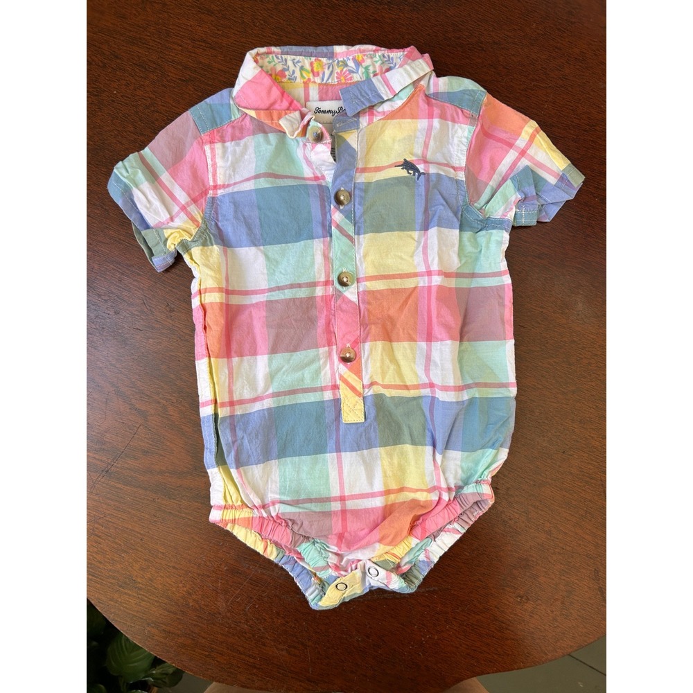 Tommy Bahama Baby Boys Pastel Plaid Short Sleeve Romper 18M